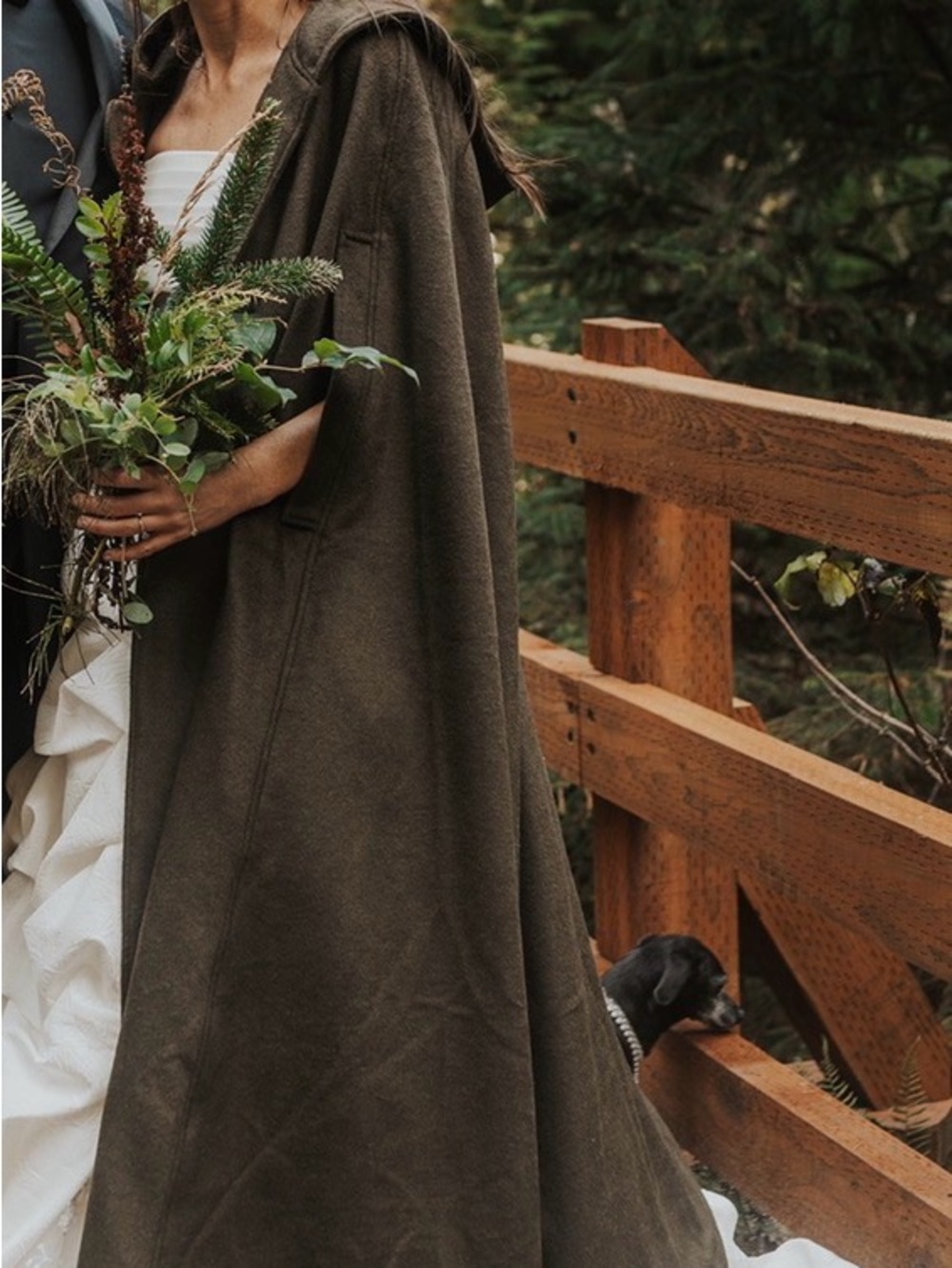 Hooded Wool Cloak in Olive Green